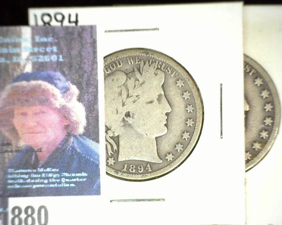 1894 S & 1915 S U.S. Barber Half Dollars. VG.