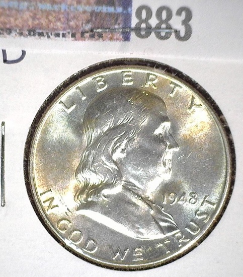 1948-D Silver Franklin Half Dollar, Brilliant Uncirculated.