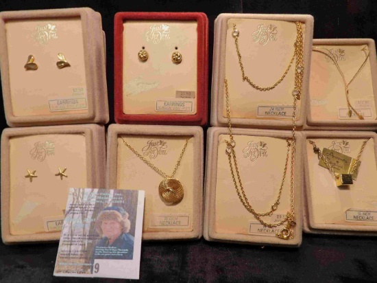 Collection of necklaces and earrings in original Boxes. Retail value was over $50.00.