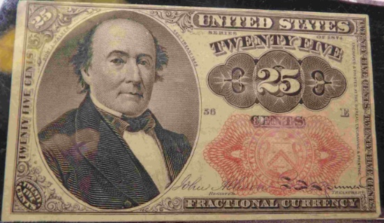 1874-76 25 CENT FRACTIONAL CURRENCY - 5th issue - short key - green seal F#1309, VF.