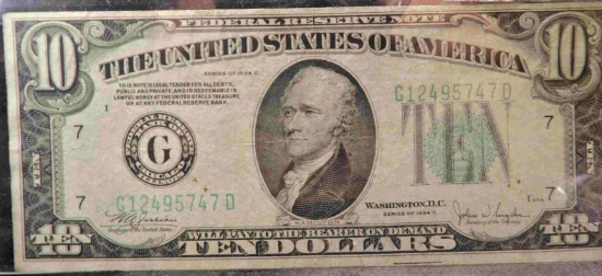 1934-C $10 FEDERAL RESERVE NOTE           F#2008-G, EF.