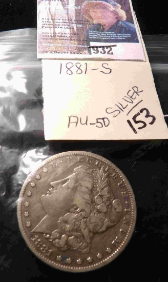 1881 S U.S. Morgan Silver Dollar, carded.