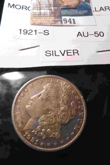 1921 S U.S. Morgan Silver Dollar, carded.