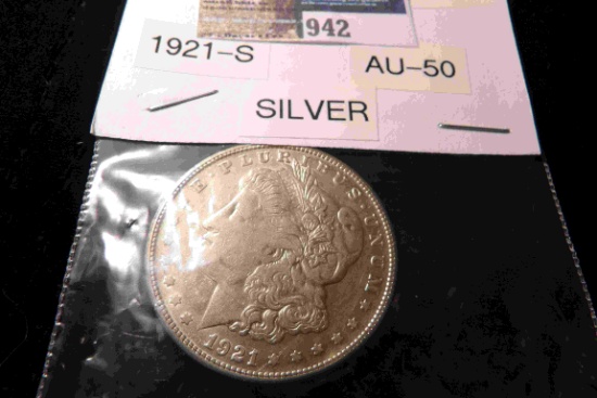 1921 S U.S. Morgan Silver Dollar, carded.