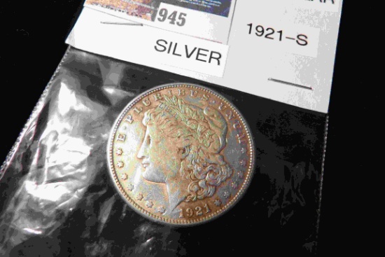 1921 S U.S. Morgan Silver Dollar, carded.