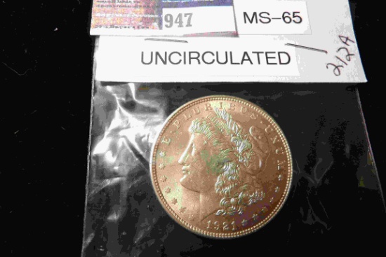 1921 P U.S. Morgan Silver Dollar, Brilliant Uncirculated.