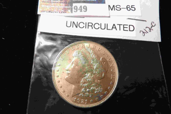 1921 P U.S. Morgan Silver Dollar, Uncirculated.