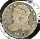 1834 Large 4 U.S. Capped Bust Dime, VG.