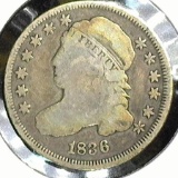 1836  U.S. Capped Bust Dime, Full Liberty, Fine.