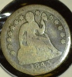 1843 Type 3, Stars obverse U.S. Seated Liberty Dime, Good/Poor.