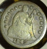 1845 Type 3, Stars obverse U.S. Seated Liberty Dime, Good.