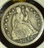 1847  Type 3, Stars obverse U.S. Seated Liberty Dime, Fine.