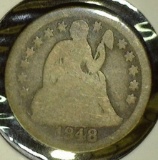 1848 Type 3, Stars obverse U.S. Seated Liberty Dime, Good.
