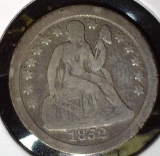 1852 O Type 3, Stars obverse U.S. Seated Liberty Dime,VG.