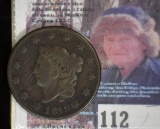 1819 U.S. Large Cent, Very Good. A few nicks and scratches.