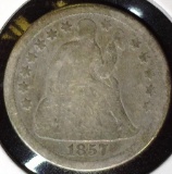 1857 O Type 3, Stars obverse U.S. Seated Liberty Dime, Good.