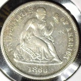 1860 P Type 5, Legend Obverse U.S. Seated Liberty Dime, EF details.