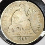 1867 S Type 5, Legend Obverse U.S. Seated Liberty Dime, Mtg. 140,000 pcs.
