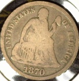 1870 Type 5, Legend Obverse U.S. Seated Liberty Dime, VG. Mtg. 470,500.