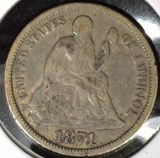 1871 Type 5, Legend Obverse U.S. Seated Liberty Dime, Fine+.