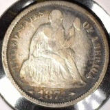 1874 Type 6, Legend obverse, Arrows at Date U.S. Seated Liberty Dime, Fine.