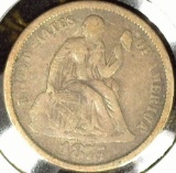 187S S Type 5, above bow, Legend obverse, U.S. Seated Liberty Dime, Fine.