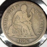1876 Type 5, Legend obverse, U.S. Seated Liberty Dime, Fine.