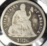 1876 CC Type 5, Legend obverse, U.S. Seated Liberty Dime, Good.