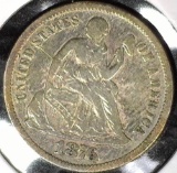 1876 S Type 5, Legend obverse, U.S. Seated Liberty Dime, VF.