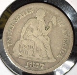 1877 Type 5, Legend obverse, U.S. Seated Liberty Dime, VG.