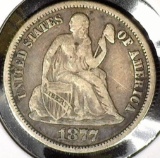 1877 CC Type 5, Legend obverse, U.S. Seated Liberty Dime, VF.