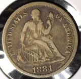 1884 Type 5, Legend obverse, U.S. Seated Liberty Dime, Very Fine.