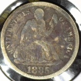 1885 Type 5, Legend obverse, U.S. Seated Liberty Dime, Fine details, damaged.