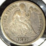 1886 Type 5, Legend obverse, U.S. Seated Liberty Dime, Fine.