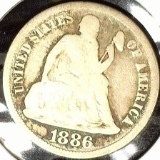 1886 S Type 5, Legend obverse, U.S. Seated Liberty Dime, Good.