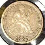 1887 Type 5, Legend obverse, U.S. Seated Liberty Dime, Very Fine.