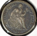1890 Type 5, Legend obverse, U.S. Seated Liberty Dime, Very Fine details, minor reverse rim cut.