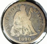 1890 S Type 5, Legend obverse, U.S. Seated Liberty Dime, Very Good.