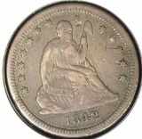 1842 O Large date, Type 2 No motto, U.S. Seated Liberty Quarter, VF.