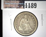 1856 Type 2, no motto U.S. Seated Liberty Quarter, VF.
