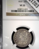 1825 Capped Bust Quarter, slabbed NGC VF25.