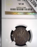 1847 P U.S. Seated Liberty Quarter, slabbed NGC VF30.
