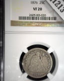 1876 P U.S. Seated Liberty Quarter, slabbed NGC VF20.