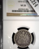 1876 CC U.S. Seated Liberty Quarter, slabbed NGC VF25.