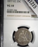 1877 CC U.S. Seated Liberty Quarter, slabbed NGC VG10.