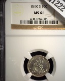 1890 S U.S. Seated Liberty Dime, slabbed NGC MS61.