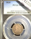 1835 Capped Bust Dime, slabbed PCGS VF20.