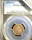 1876 CC U.S. Seated Liberty Dime, slabbed PCGS XF40.