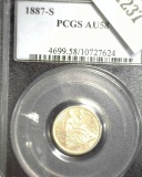 1887 S U.S. Seated Liberty Dime, slabbed PCGS AU58.