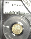 1892 P Barber Dime, slabbed PCGS AU58.